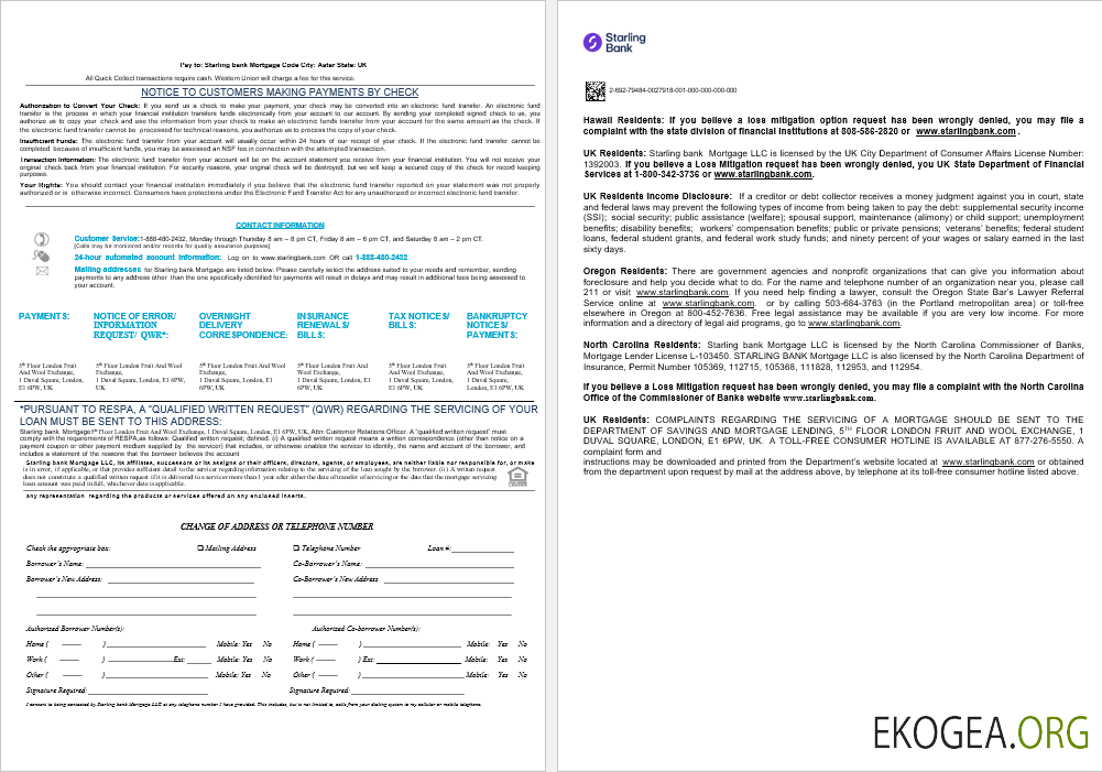 Royaume , Uni Relevé de prêt hypothécaire de la Starling Bank aux formats Word et PDF, 8 pages 3, 4